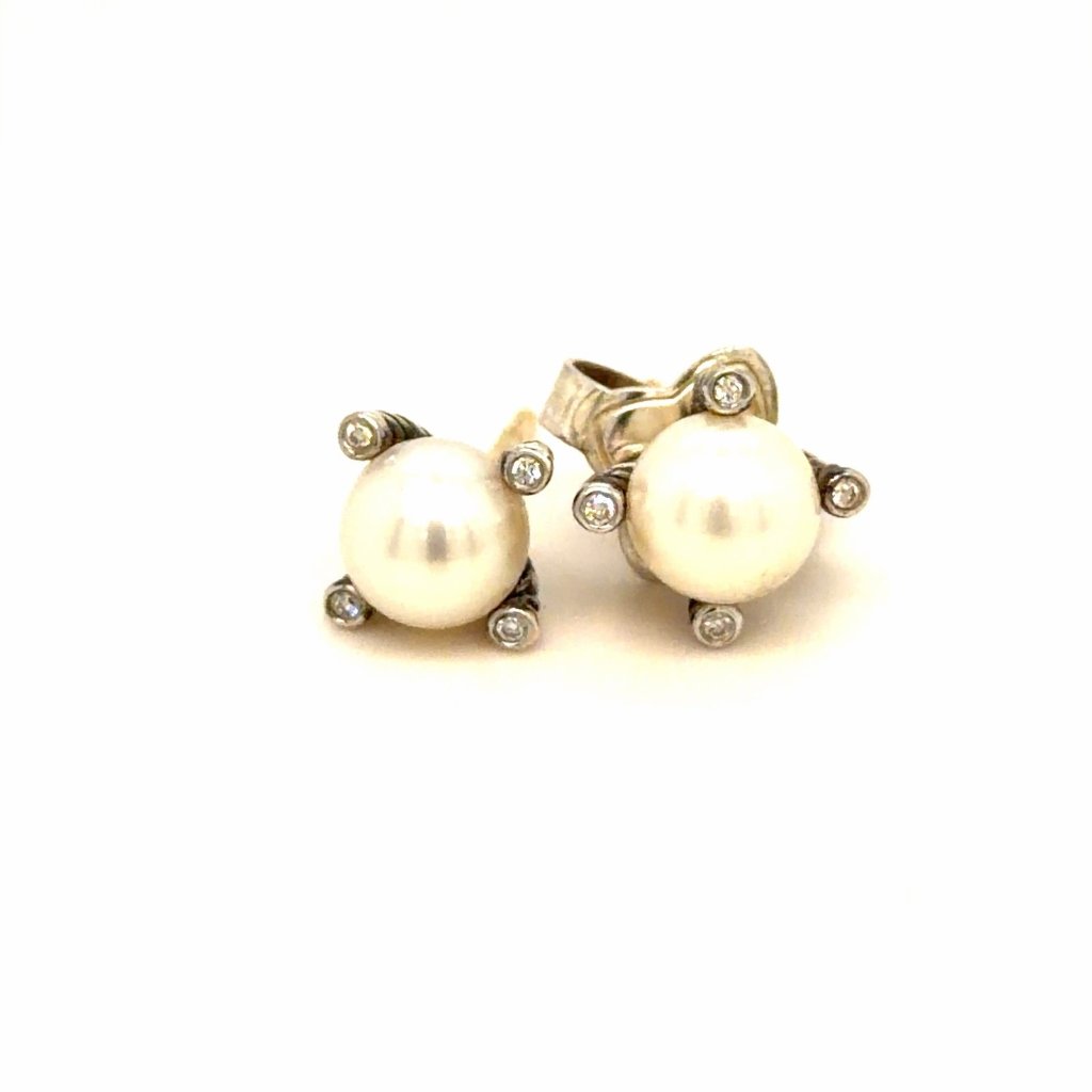 D.Y. 925 Pearl/Diamond Stud Earrings